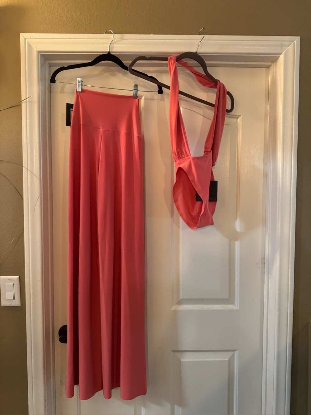 Norma Kamali Papaya Cross-Halter Top and Elephant pant Two-Piece Set